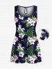 Matching Hawaii Shirt and Romper Plus Size Beach Outfit Tropical Leaf Hibiscus Print For Couples -  