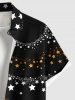 Two Tone Stars Galaxy Print Shirt and Dress Plus Size Matching Outfit For Couples -  