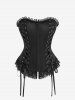 Gothic Plus Size Lace-up Flower Lace Trim Ruffles Hook and Eye Corset -  