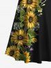 Plus Size Sunflowers Leaf Print Cold Shoulder Crisscross Hawaii Maxi Dress -  