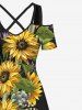 Plus Size Sunflowers Leaf Print Cold Shoulder Crisscross Hawaii Maxi Dress -  