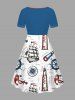 Plus Size Sailboat Anchor Rudder Cruise Print Cinched Hawaii Dress -  