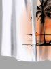 Plus Size Coconut Tree Sun Boat Seascape Print Buttons Pocket Hawaii Shirt For Men -  
