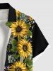 Plus Size Sunflowers Leaf Print Buttons Pocket Hawaii Shirt For Men -  