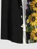 Plus Size Sunflowers Leaf Print Buttons Pocket Hawaii Shirt For Men -  