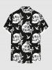 Chemise Crâne Fleur et Oiseau Imprimés de Grande Taille avec Poche en Avant - Noir 2XL