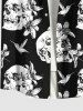Chemise Crâne Fleur et Oiseau Imprimés de Grande Taille avec Poche en Avant - Noir 2XL