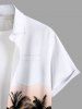 Plus Size Coconut Tree Sun Boat Seascape Print Buttons Pocket Hawaii Shirt For Men -  