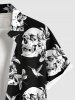 Plus Size Skulls Flowers Bird Print Buttons Pocket Shirt For Men -  