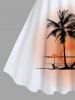 Plus Size Coconut Tree Sun Boat Seascape Print Hawaii Tank Dress -  