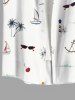 Plus Size Coconut Tree Lighthouse Sunglasses Fruit Juice Print Buttons Pocket Hawaii Shirt For Men -  