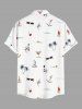 Plus Size Coconut Tree Lighthouse Sunglasses Fruit Juice Print Buttons Pocket Hawaii Shirt For Men -  