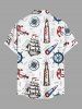 Plus Size Sailboat Anchor Rudder Cruise Print Buttons Pocket Hawaii Shirt For Men -  