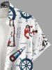 Plus Size Sailboat Anchor Rudder Cruise Print Buttons Pocket Hawaii Shirt For Men -  