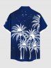 Plus Size Coconut Tree Skulls Paint Splatter Print Buttons Pocket Hawaii Shirt For Men -  