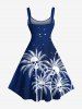 Robe Hawaïen Imprimée Crâne Arbre Noix de Coco Grande Taille - Bleu profond S