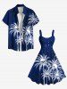 Robe Hawaïen Imprimée Crâne Arbre Noix de Coco Grande Taille - Bleu profond S