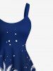 Plus Size Coconut Tree Skulls Paint Splatter Print Hawaii Tank Dress -  