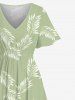 Robe mi-longue hawaïenne fendue à imprimé feuilles grande taille - Vert clair 3X