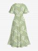 Robe mi-longue hawaïenne fendue à imprimé feuilles grande taille - Vert clair 3X