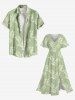 Robe mi-longue hawaïenne fendue à imprimé feuilles grande taille - Vert clair 3X