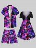 Plus Size Tropical Leaf Hibiscus Flower Print Hawaii Beach Shorts For Men -  