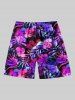 Plus Size Tropical Leaf Hibiscus Flower Print Hawaii Beach Shorts For Men -  