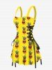 Pineapple Skulls Print Lace Up Hawaii Tank Dress -  