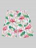 Plus Size Flamingo Lotus Flower Leaf Print Hawaii Drawstring Beach Shorts For Men -  