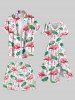 Plus Size Flamingo Lotus Flower Leaf Print Hawaii Drawstring Beach Shorts For Men -  