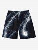 Short de Plage Etoiles Brillantes Imprimées de Grande Taille à Cordon - Noir 2XL