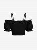 Plus Size Cold Shoulder Puff Sleeve Cinched Solid Cami Top -  