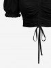 Plus Size Cold Shoulder Puff Sleeve Cinched Solid Cami Top -  