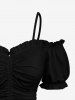 Plus Size Cold Shoulder Puff Sleeve Cinched Solid Cami Top -  