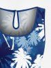 Combinaison Short Hawaïen Ombrée Cocotier Imprimé de Grande Taille avec Poche à Cordon - Bleu 2X