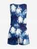 Combinaison Short Hawaïen Ombrée Cocotier Imprimé de Grande Taille avec Poche à Cordon - Bleu 2X