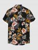 Plus Size Tropical Leaves Floral Print Hawaii Button Pocket Shirt For Men -  
