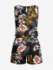 Combinaison Imprimé à Feuilles et Fleurs Tropicales avec Boutons Grande Taille - Noir 2X
