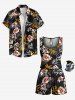 Combinaison Imprimé à Feuilles et Fleurs Tropicales avec Boutons Grande Taille - Noir 2X