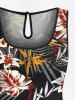 Combinaison Imprimé à Feuilles et Fleurs Tropicales avec Boutons Grande Taille - Noir 2X