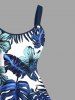 Plus Size Tropical Leaf Flower Print Hawaii A Line Tank Dress -  