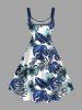 Plus Size Tropical Leaf Flower Print Hawaii A Line Tank Dress -  