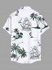 Plus Size Coconut Tree Sailboat Cruise Print Hawaii Button Pocket Shirt For Men -  