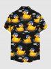 Chemise grande taille à imprimé drapeau américain patriotique et canard hawaïen avec poches boutonnées pour homme - Noir S
