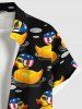 Chemise grande taille à imprimé drapeau américain patriotique et canard hawaïen avec poches boutonnées pour homme - Noir S