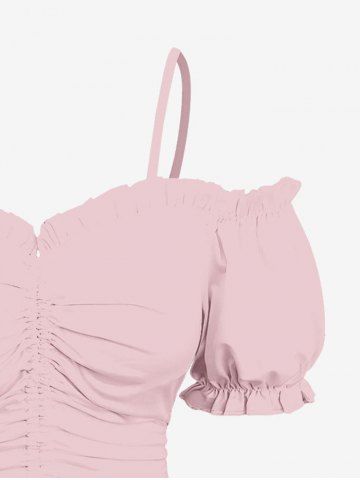 Plus Size Cinched Ruched Ruffles Cold Shoulder Cami Top
