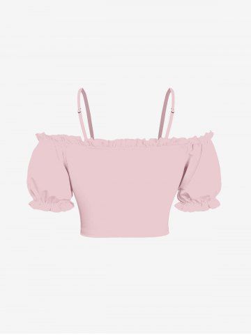 Plus Size Cinched Ruched Ruffles Cold Shoulder Cami Top