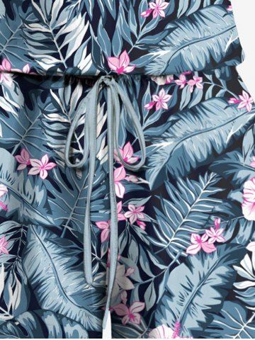 Matching Hawaii Shirt and Romper Plus Size Beach Outfit Tropical Leaf Hibiscus Printed for Couples
