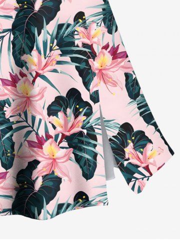 Tropical Flower Leaf Print Plus Size Matching Hawaii Beach Outfit For Couples