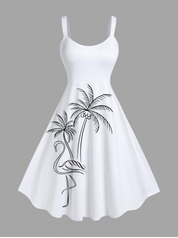 Plus Size Coconut Tree Flamingo Hand-painted Print Hawaii A Line Tank Dress